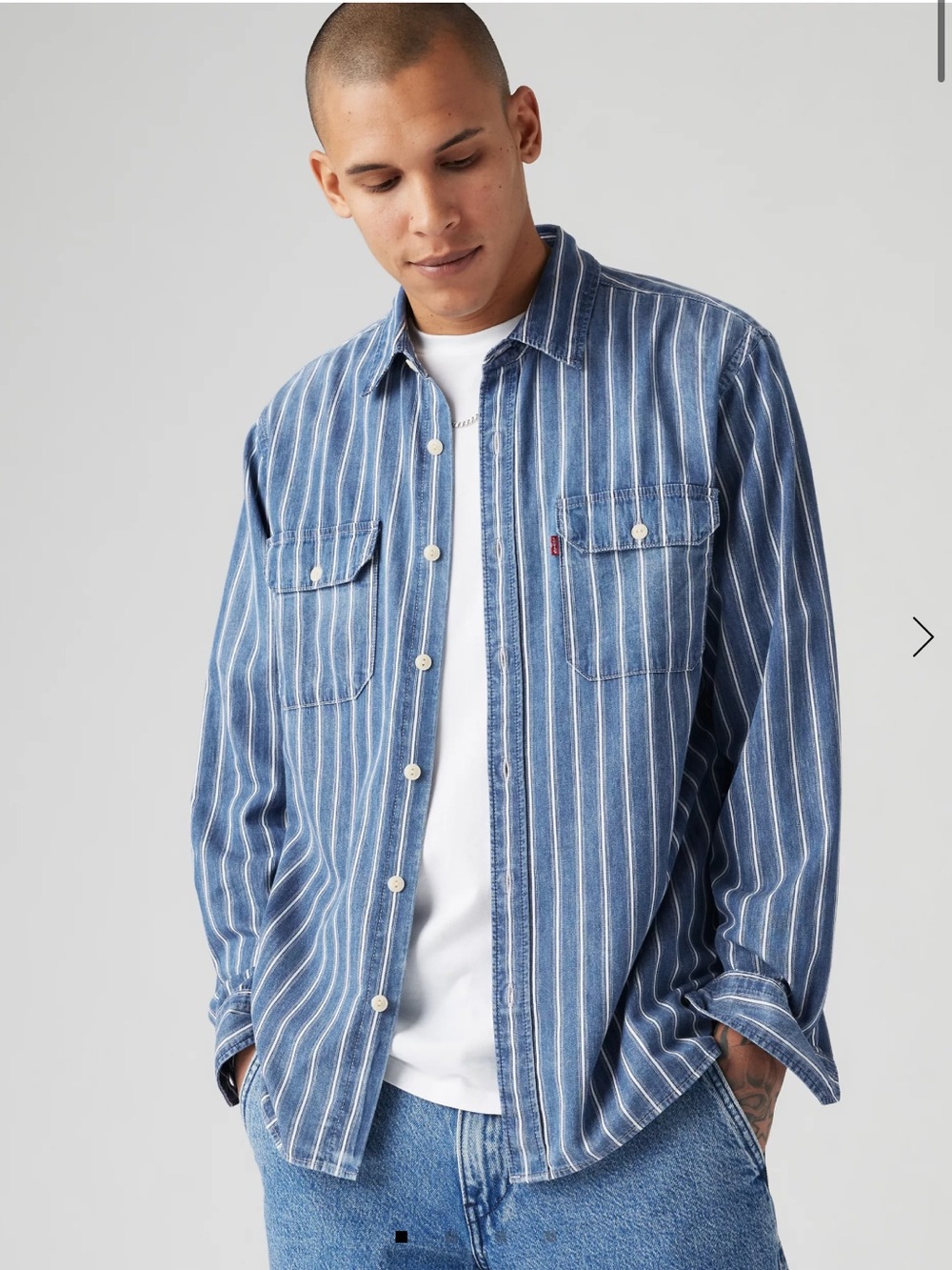 NWT Levi's Men's Jackson Worker Indigo Dyed Blue Striped Button Up Shirt XXL